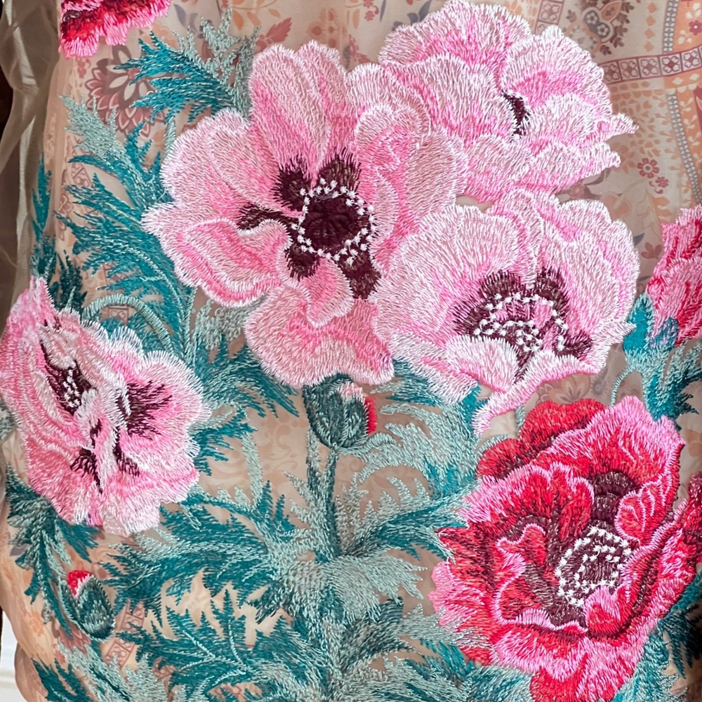 Feminine Womens Velvet Sheer Shirt Jacket Floral Sheer Cozy Boho Shabby Chic - Picture 9 of 14